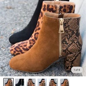 Faux suede & snakeskin booties - size 8